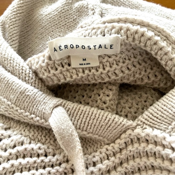Aeropostale Knit Cropped Hooded Sweater Cream Womens Sz Medium Boho - Picture 6 of 14